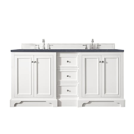 James Martin Vanities De Soto 72in Double Vanity, Bright White w/ 3 CM Charcoal Soapstone Quartz Top 825-V72-BW-3CSP